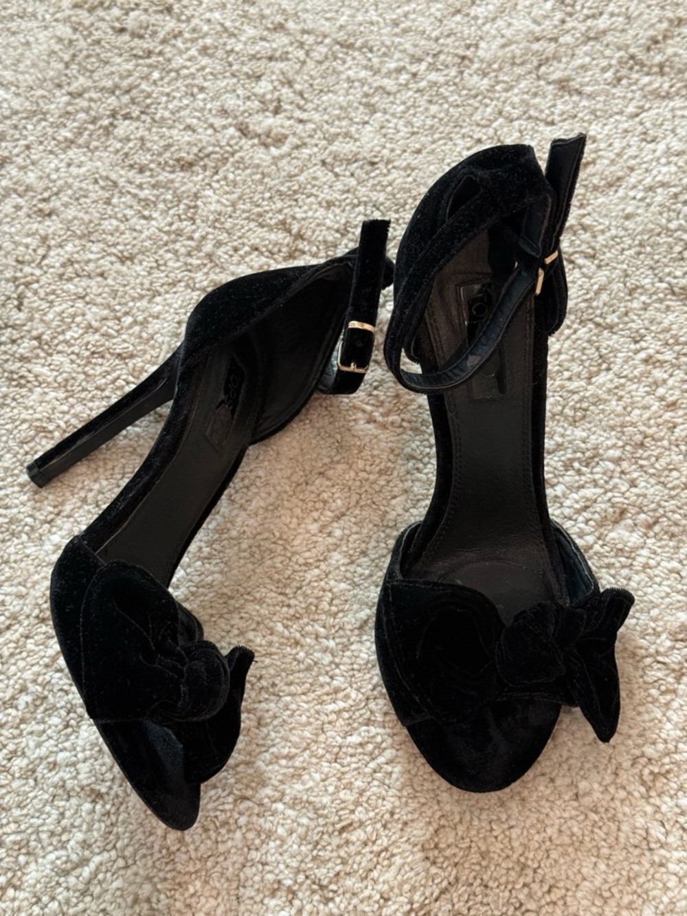 Topshop Black Velvet Bow Ankle-Strap Heels